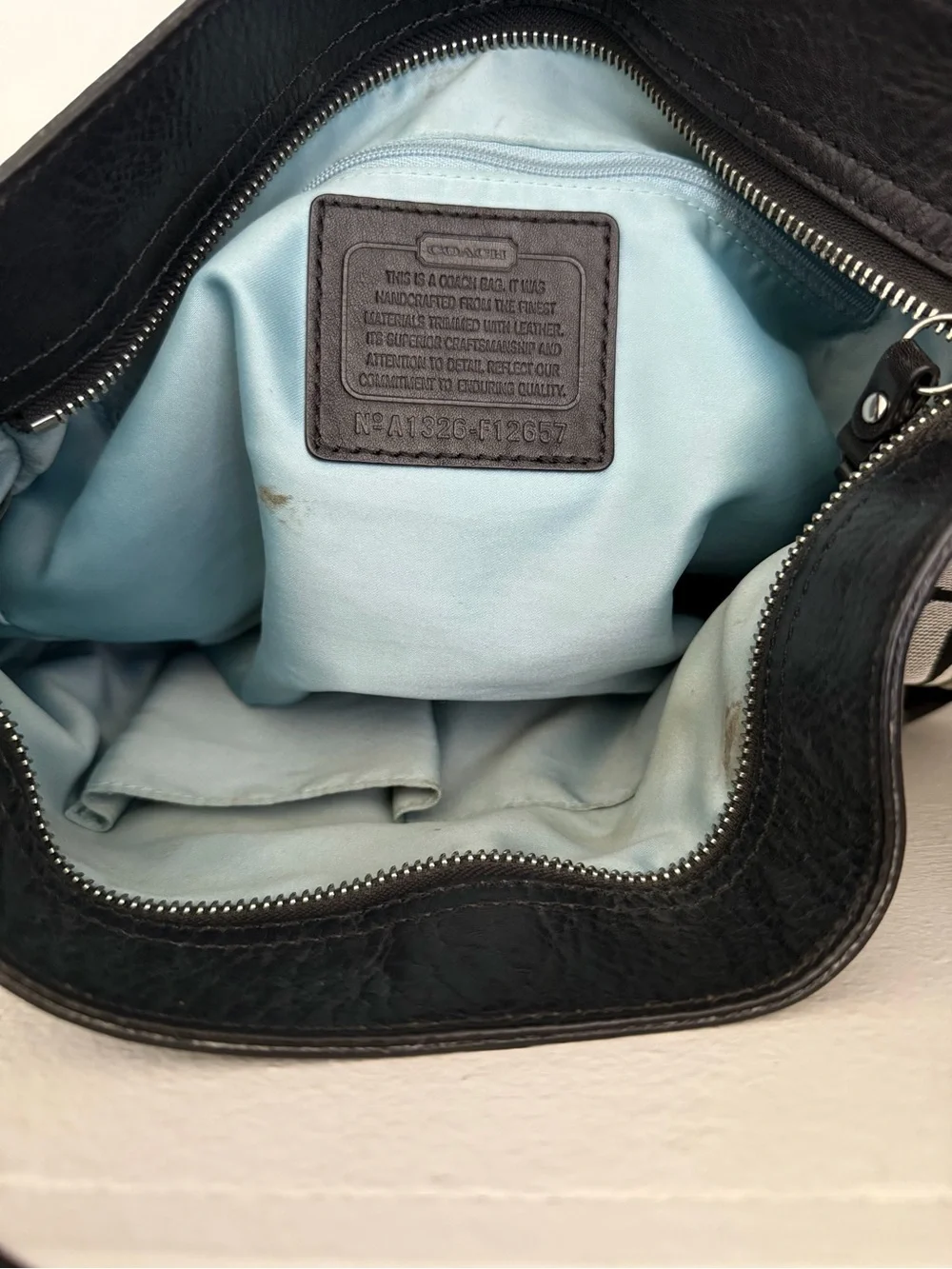 COACH Authentic F12657 Zoe Medium Hobo bag purse Grey Jacquard Black Leather